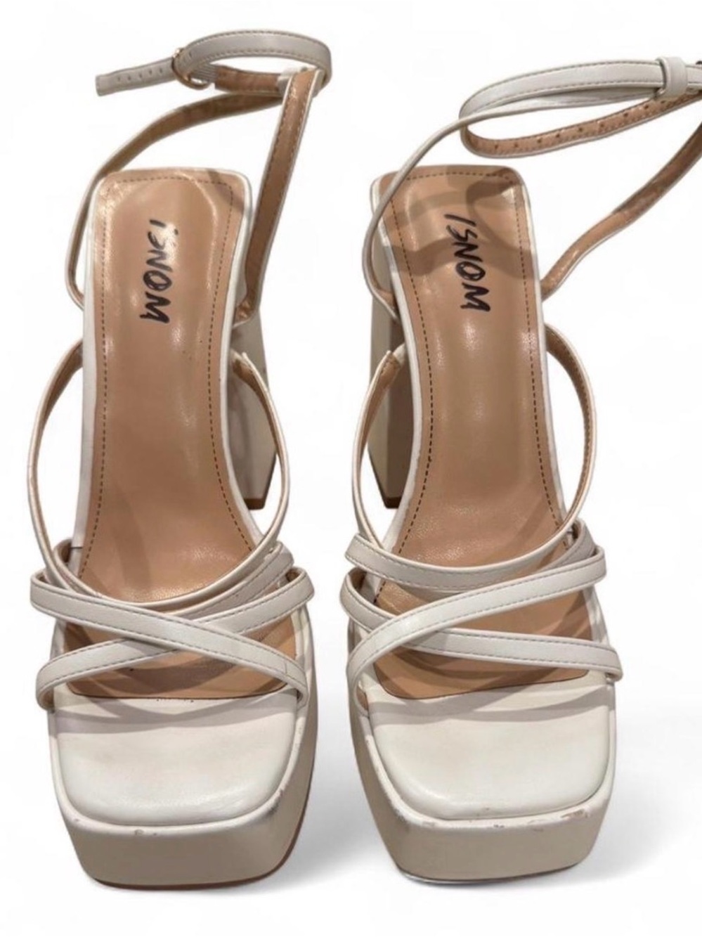White Strappy Platform Sandals with Ankle Strap